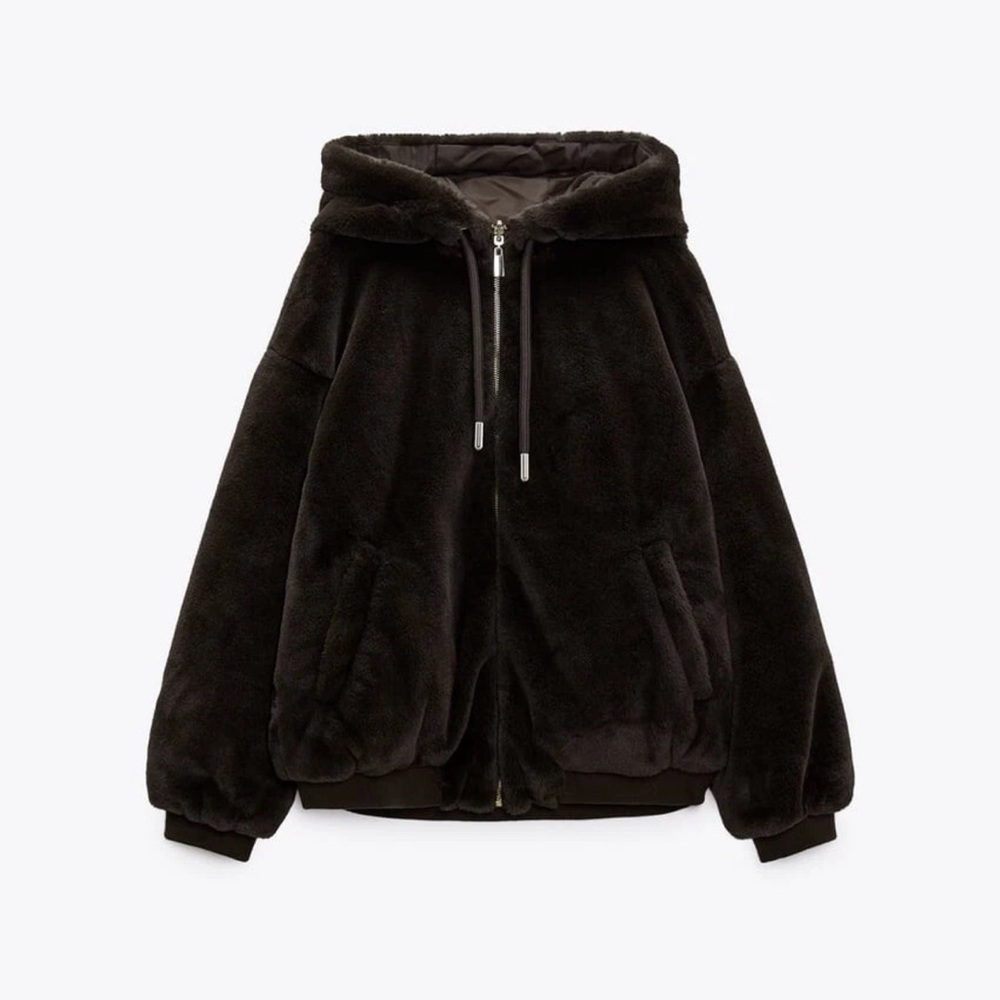 Zara Women's Brown Reversible Faux Fur Bomber Jacket 8073/826 Size XL